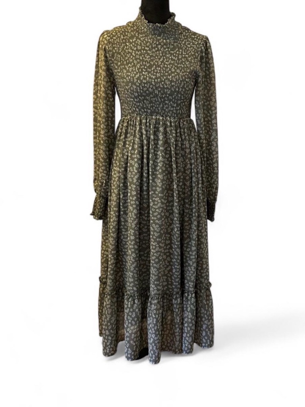 In Bloom Olive Green Smocked Maxi Dress with Ruffle Hem
